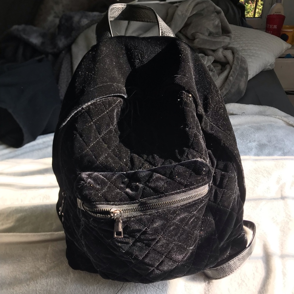 Black velvet backpack